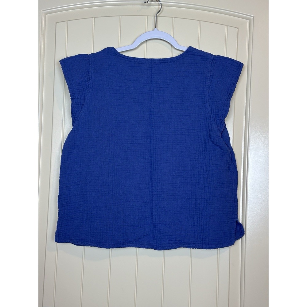 Textured Cottonblue cap short sleeve women's top blouse sz‎ L beachy casual - Picture 5 of 5